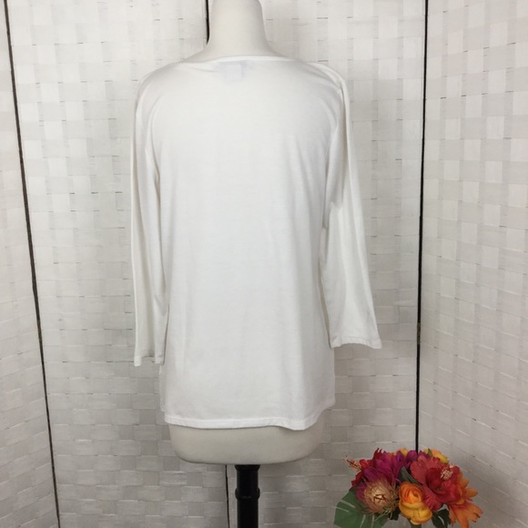 Liz Claiborne white top w/sequins, 3/4 sleeves - Picture 2 of 4